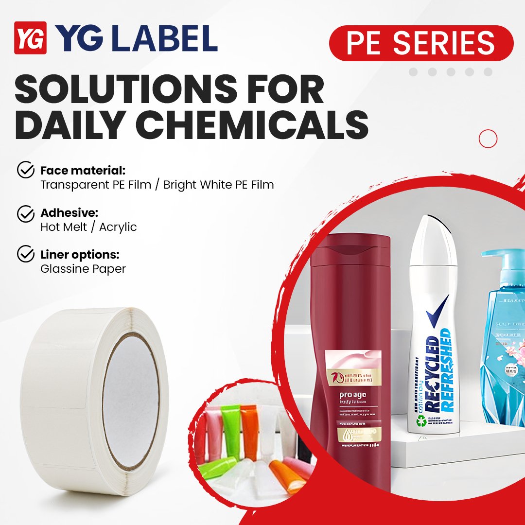 Factory Supply 80gsm Glossy White Self Adhesive Label Clear PE Film Sticker Roll For Daily Chemicals