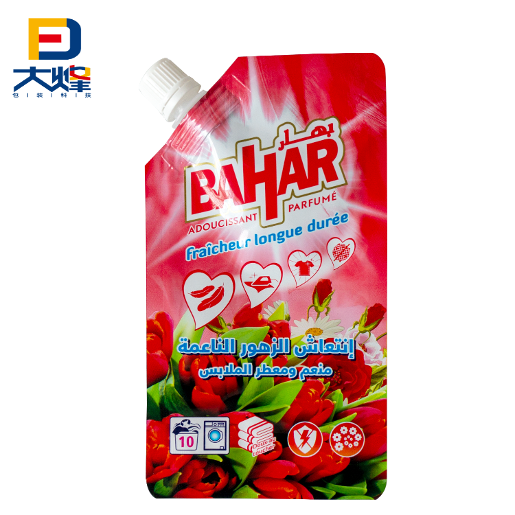 Custom Printed Pet Pp Al Barrier Plastic Stand Up Packaging Pouch Bag With Corner Spout For Daily Chemical Automatic Packing