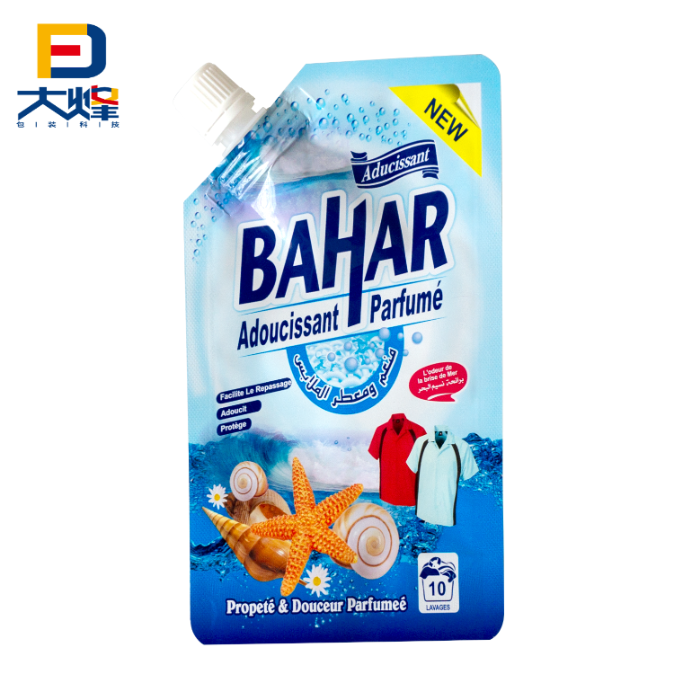 Custom Printed Pet Pp Al Barrier Plastic Stand Up Packaging Pouch Bag With Corner Spout For Daily Chemical Automatic Packing