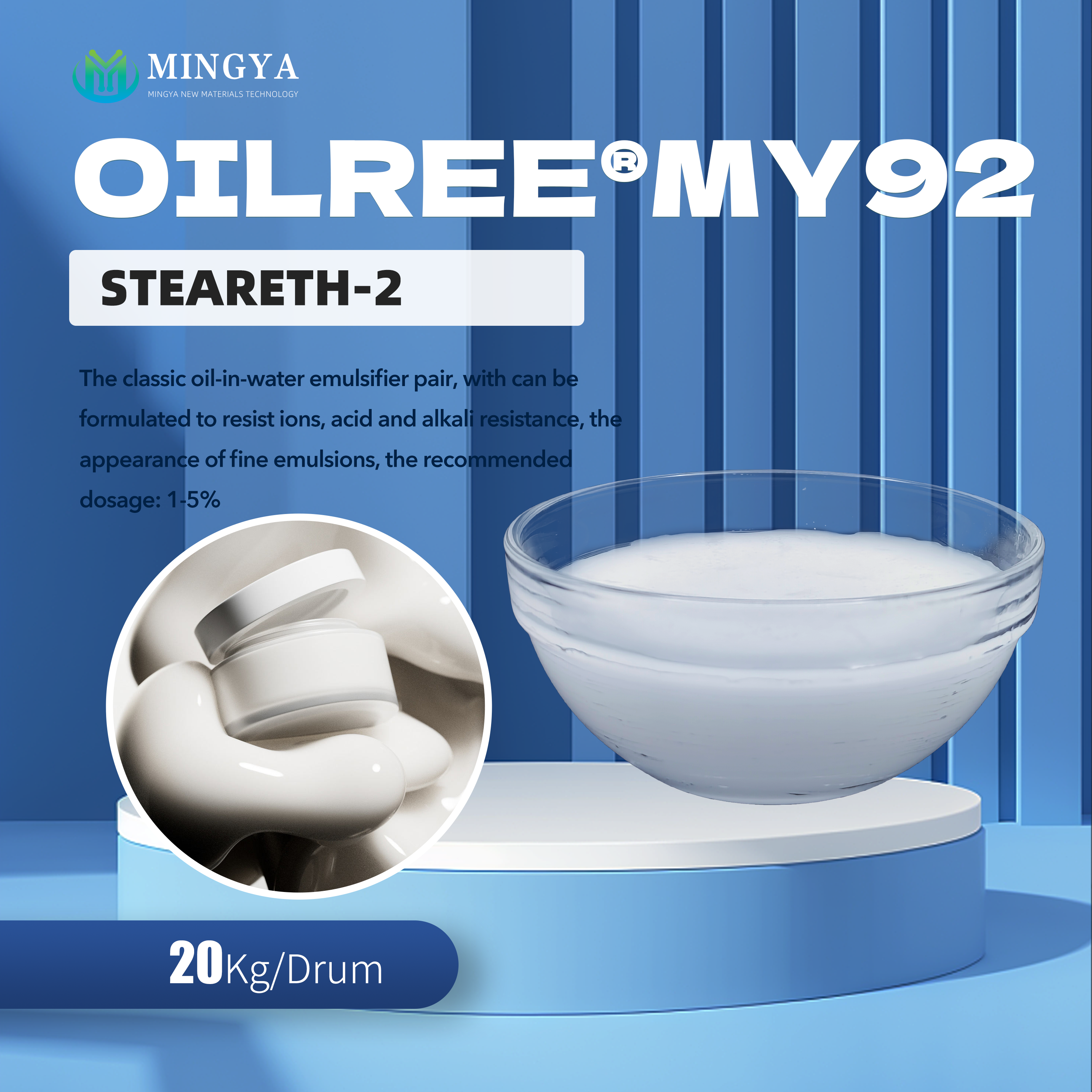 Emulsifying wax nonionic steareth-2 Oil-in-water Cosmetic Raw Material CAS6057-43-5 Daily chemical Emulsifier for cosmetic
