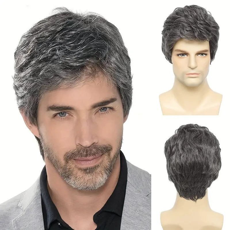 Wholesale Multiple Colors Men Hair Fleeciness Realistic Natural Toupee Wigs Short Male Straight Chemical Fiber Synthesis Wigs