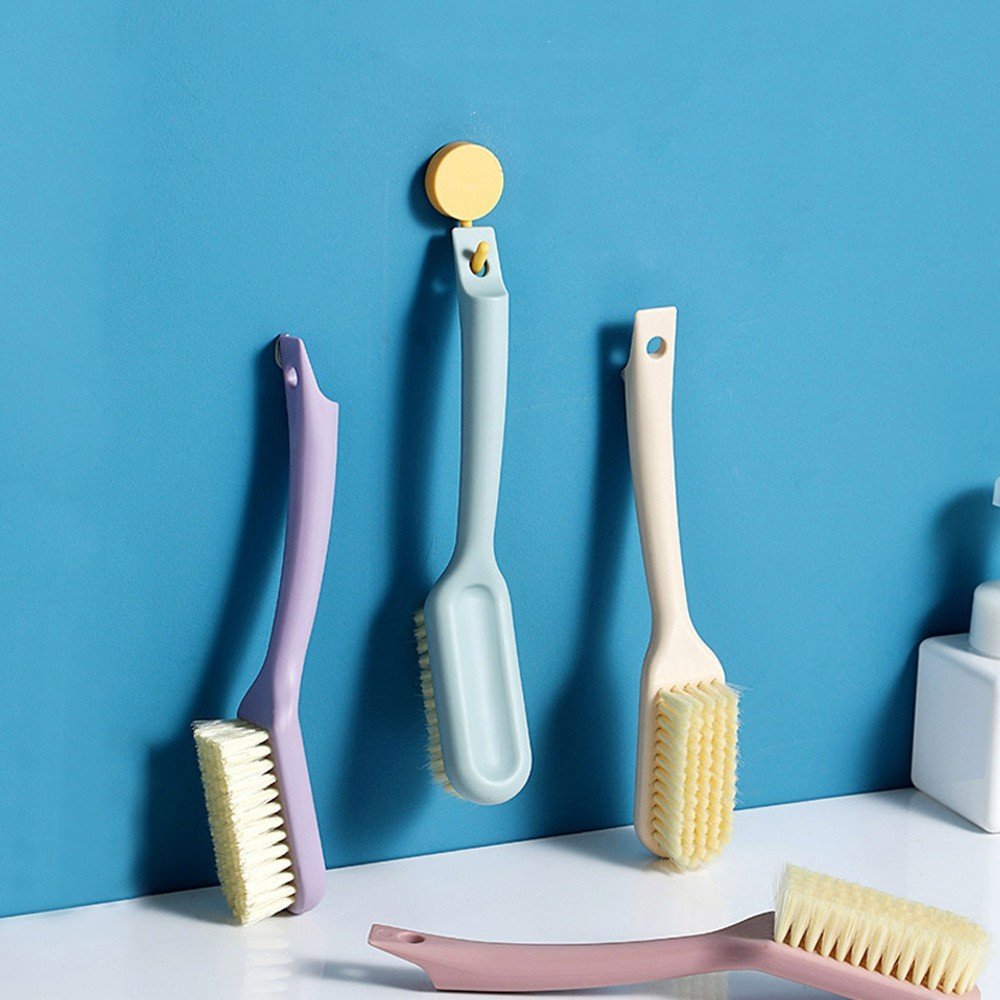 Household daily chemicals multifunctional long-handle shoe brush plastic solid color shoe cleaning soft-bristled cleaning