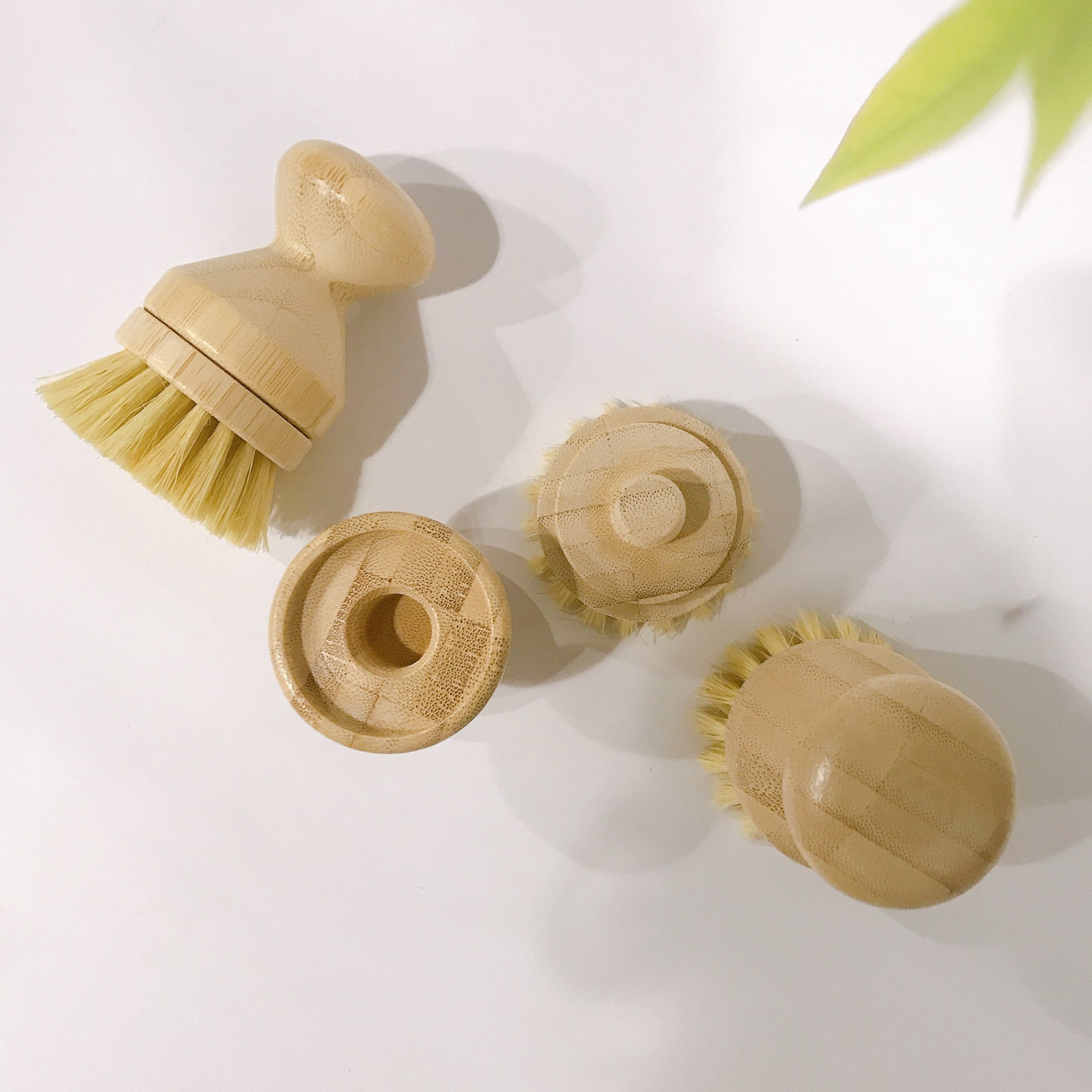 Bamboo Round Sisal Bristle Pot Brush Dish cleaning Brush with replaceable bamboo head