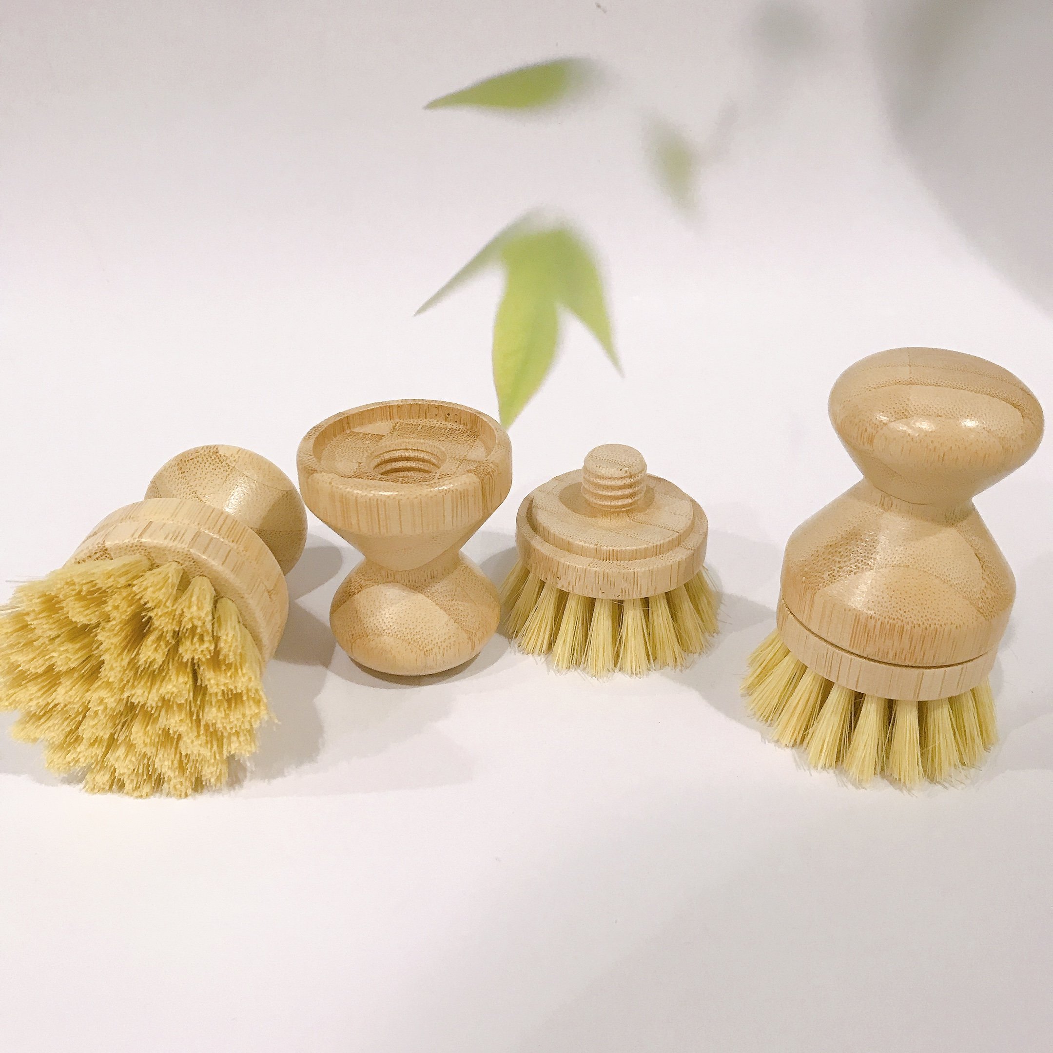 Bamboo Round Sisal Bristle Pot Brush Dish cleaning Brush with replaceable bamboo head