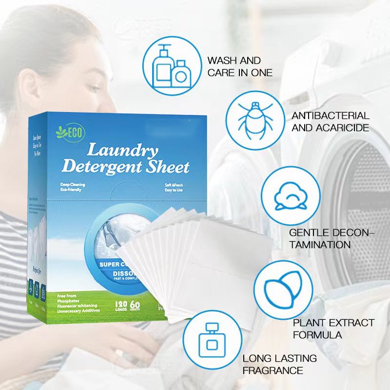 Eco Friendly Fresh Scent Washing Detergent Strips Travel Laundry Detergent Sheets Compact Light Liquidless Laundry Soap Sheets