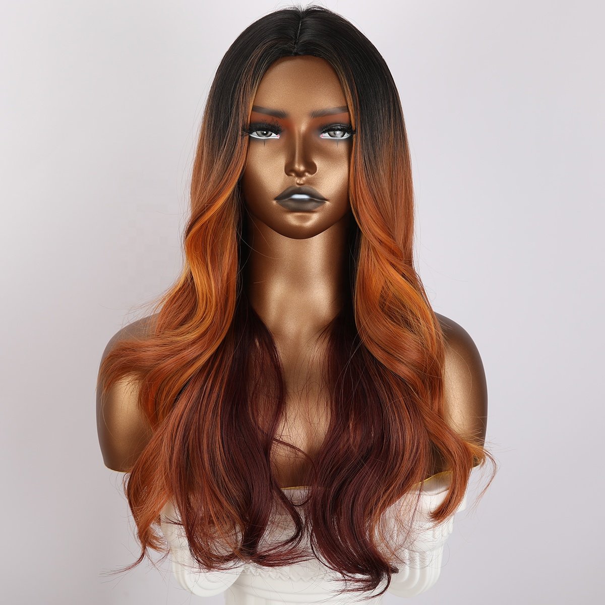 New European and American ladies fashion dark brown gradient long curly hair high temperature silk chemical fiber wig