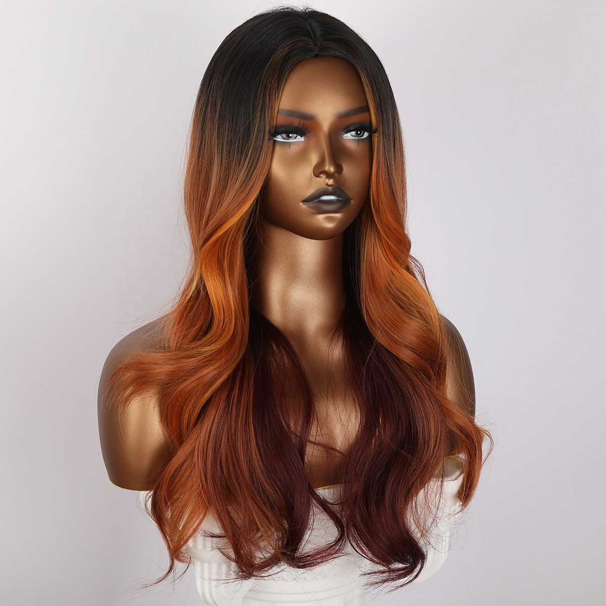 New European and American ladies fashion dark brown gradient long curly hair high temperature silk chemical fiber wig