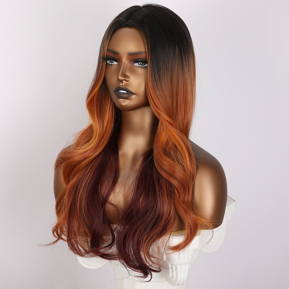 New European and American ladies fashion dark brown gradient long curly hair high temperature silk chemical fiber wig