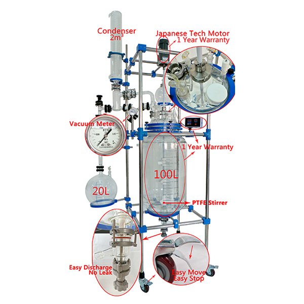 1L~100L Jacketed Glass Reactor Ultrasonic Reactor Industrial Batch Reactor