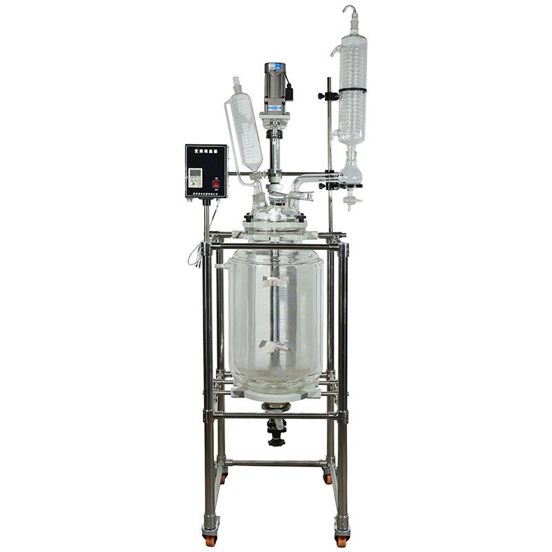 Lab vacuum distillation distilling mixing stirring agitated circulation heating Jacketed double layer glass reactor