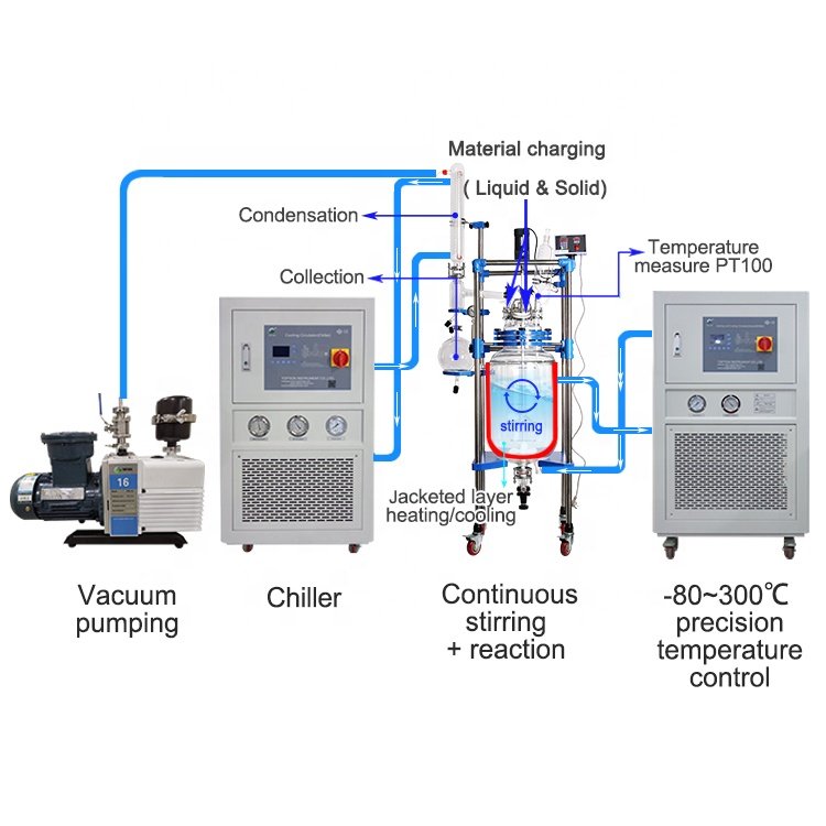 Double Layer Jacketed Glass Reactor Equipment Bioreactor Chemical Biodiesel Reactor for sale