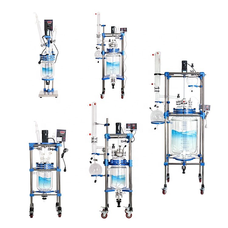 Double Layer Jacketed Glass Reactor Equipment Bioreactor Chemical Biodiesel Reactor for sale