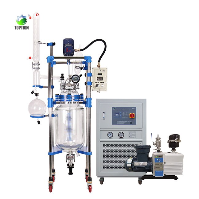 TOPTION continuous stirred tank jacketed fermentor bioreactor 1L- 200L glass reactor