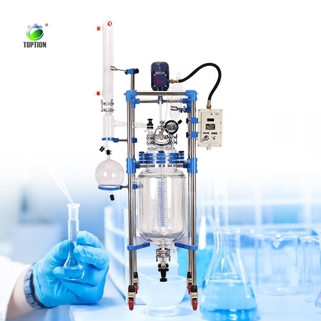 TOPTION continuous stirred tank jacketed fermentor bioreactor 1L- 200L glass reactor
