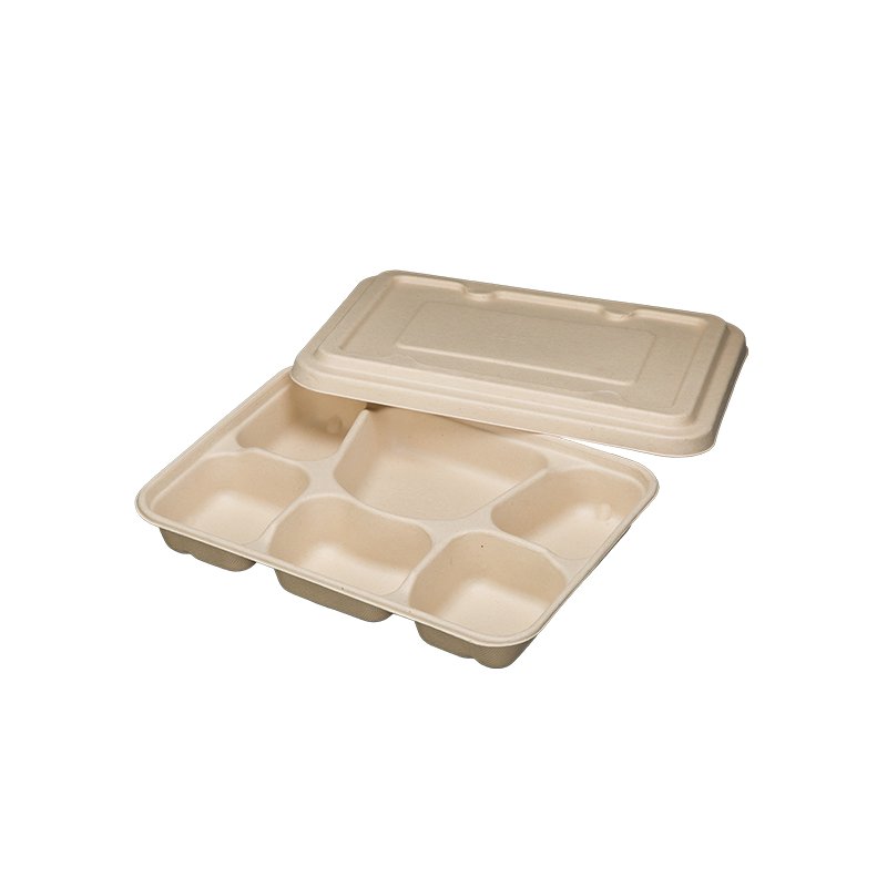 Disposable lunch box, pulp lunch box, environmentally friendly and biodegradable takeaway multi grid packaging box