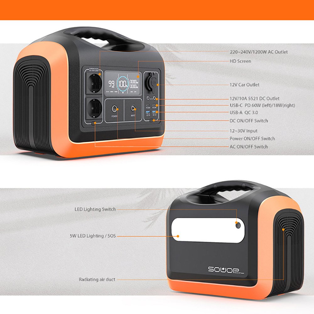 Supply 1200W Tragbare Powerstation LiFePO4 Battery Bank Mobile Portable Power Station 1000W Charge Generator Solar Homes Battery