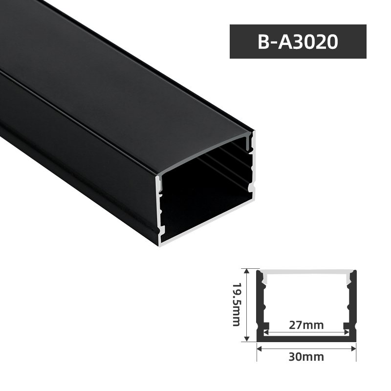 B-A3020 Black Profile Aluminum Extrusion Channel With PC Cover Aluminum U Channel Profile for Ceilling Lighting