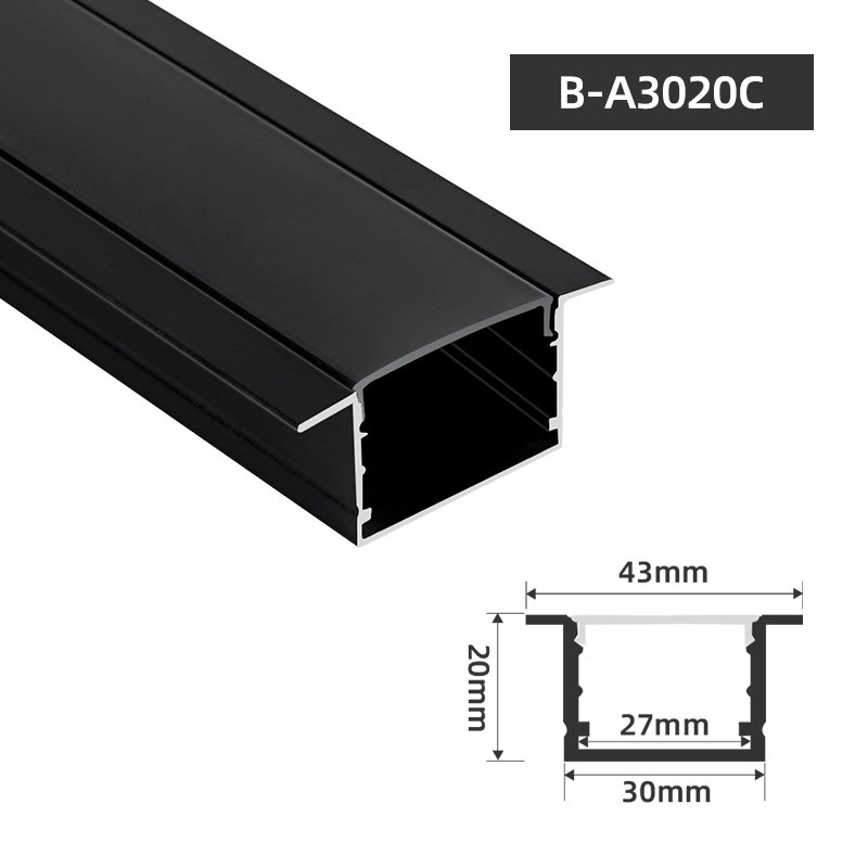 B-A3020 Black Profile Aluminum Extrusion Channel With PC Cover Aluminum U Channel Profile for Ceilling Lighting