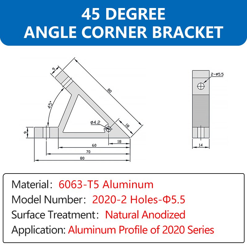 2020 Series 45 Degree Angle Corner Bracket Aluminum Profile Angle Corner Joint Connector Bracket For 20x20 Aluminum Profile