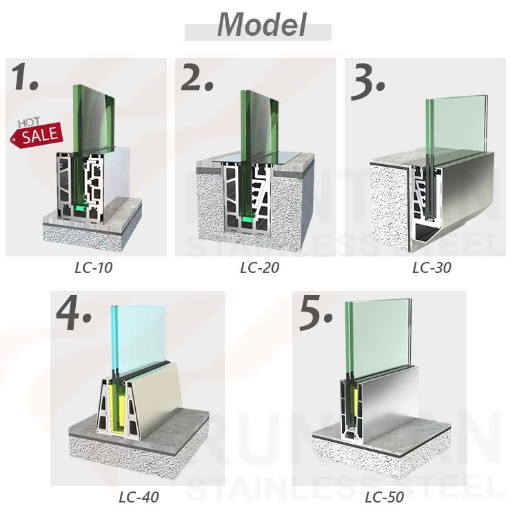 Precision extruded 6063 staircase frameless glass railing u slot shape base aluminum extrusion profile with led strip light