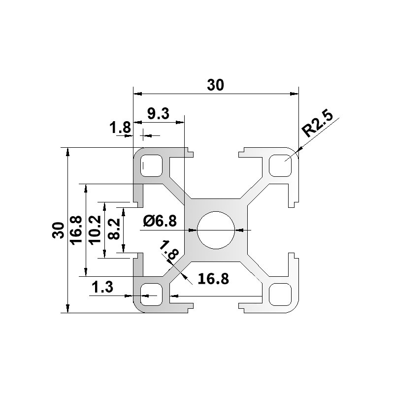 European standard industrial aluminum alloy profile 3030L pipeline photovoltaic bracket square tube profile 30X30