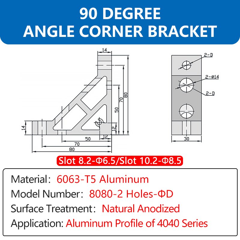 4040 Series 90 Degree Angle Corner Bracket 80x80mm Aluminum Profile Angle Corner Joint Connector Bracket For Aluminum Profile