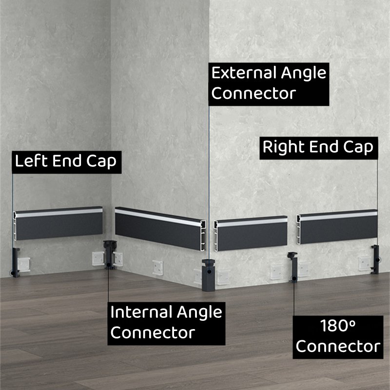 1M H50MM LED Skirting Board Line Aluminum Profile Base Board with Backlight Channel PC Cover Decor Bar Strip Light
