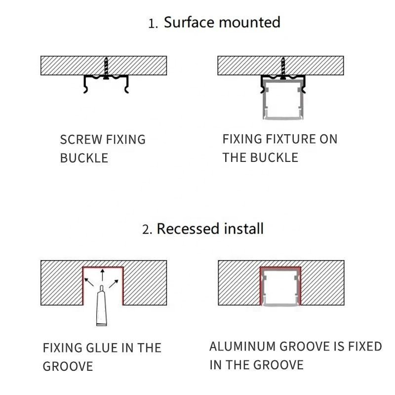 Customize Led Strip Light Aluminum Profile Recessed Led Aluminum Profile Channel with Diffuser White Black