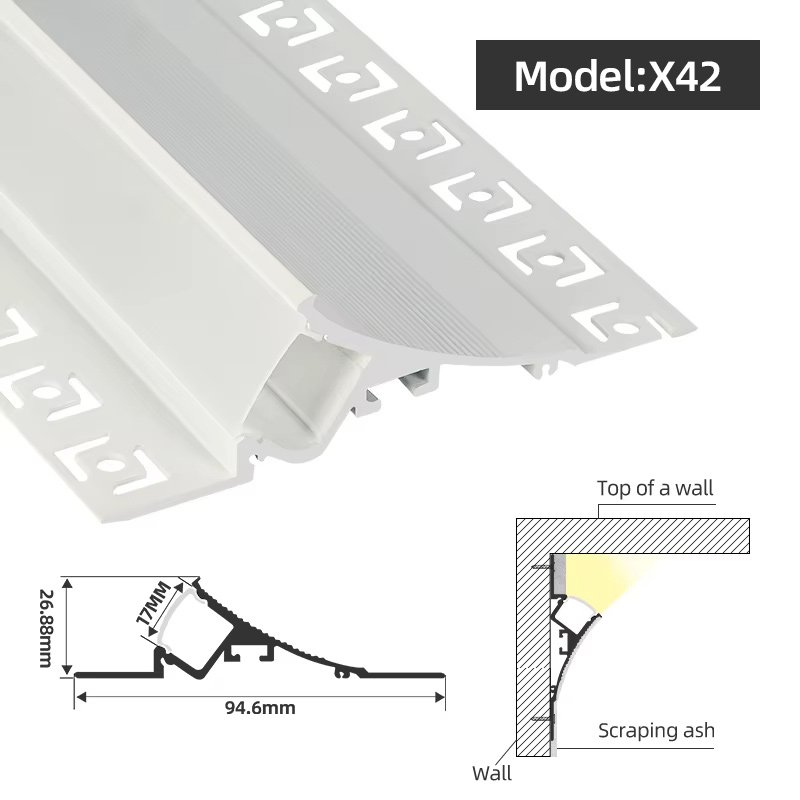 X42 Factory Price Aluminum Profiles Enclosure with Diffuser For Home Ceiling Drywall, Plaster Gypsum led Aluminum Profile