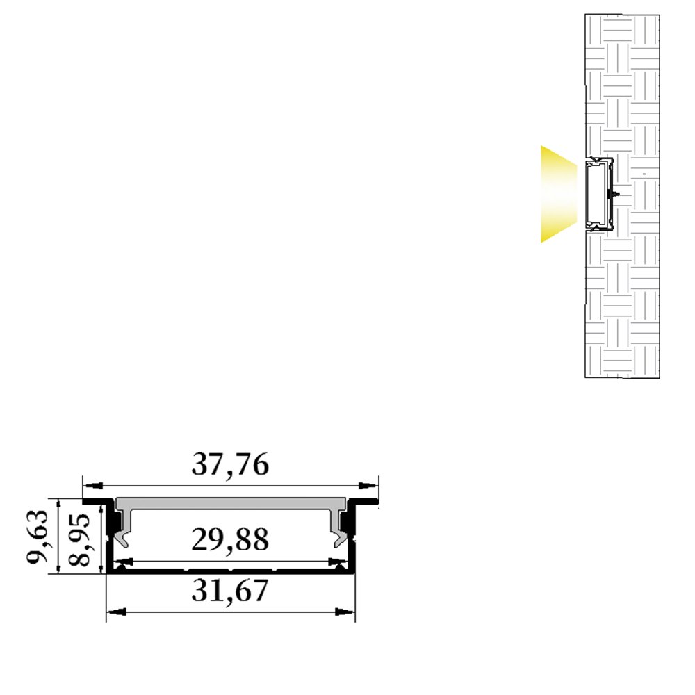 3010A Thick edge embedded LED aluminum profile suitable for SMD2835 led strips RGB smart led strip and COB led strip light
