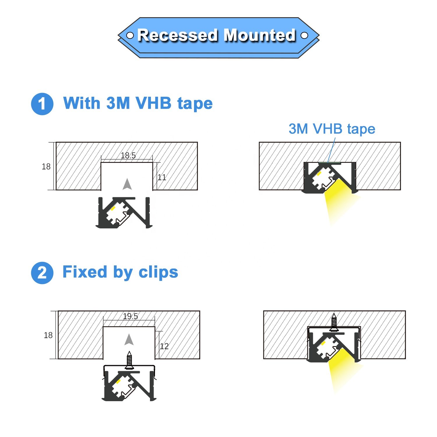 VST Aluminium Profile Recessed mounted for Angle Led strip light Aluminium Profile for cabinte