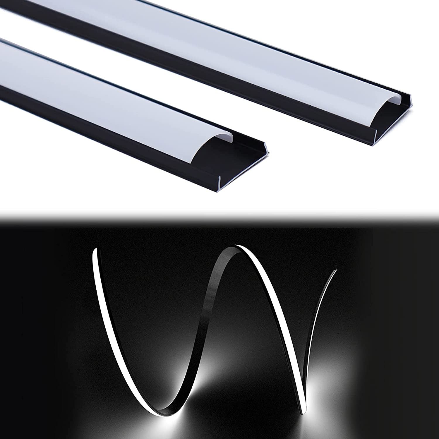 Flexible LED Channel with Milky White Cover Lens Black Bendable Aluminum Profile Housing Diffuser for Strip Tape Light 20PACK 1M