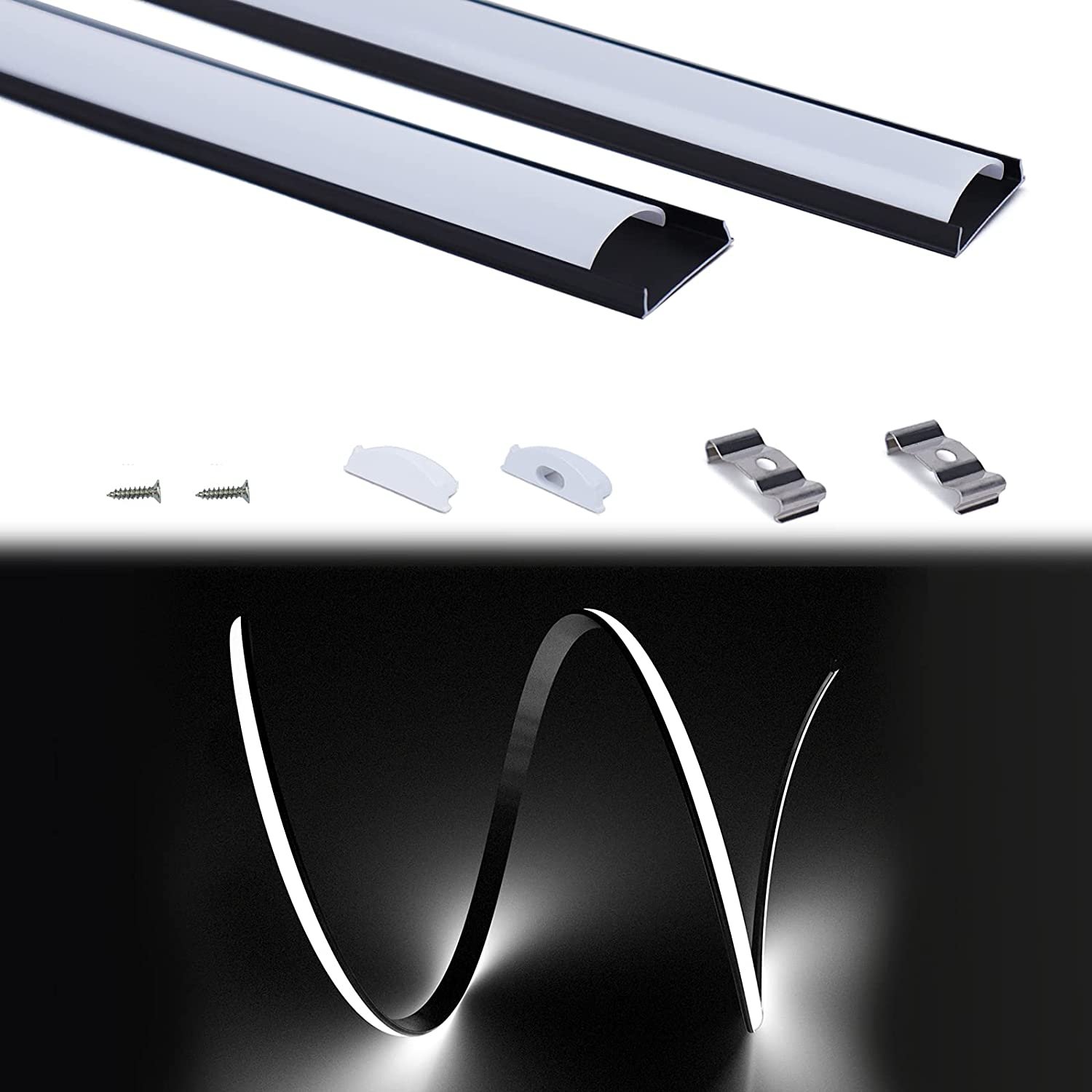 Flexible LED Channel with Milky White Cover Lens Black Bendable Aluminum Profile Housing Diffuser for Strip Tape Light 20PACK 1M