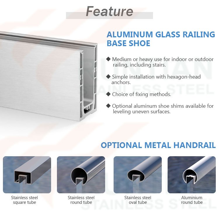 Foshan aluminum profile product glass railing u channel base shoe frameless glass fencing spigot balustrade handrail pipe