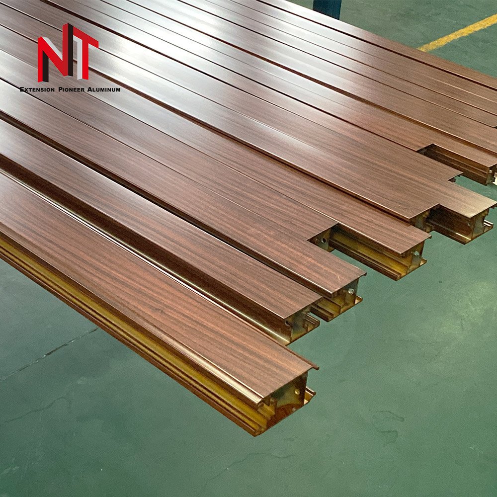 NUOTUO China OEM ISO14001 and ISO9001 low price customized wooden grain sliding aluminium profile for window and door profile