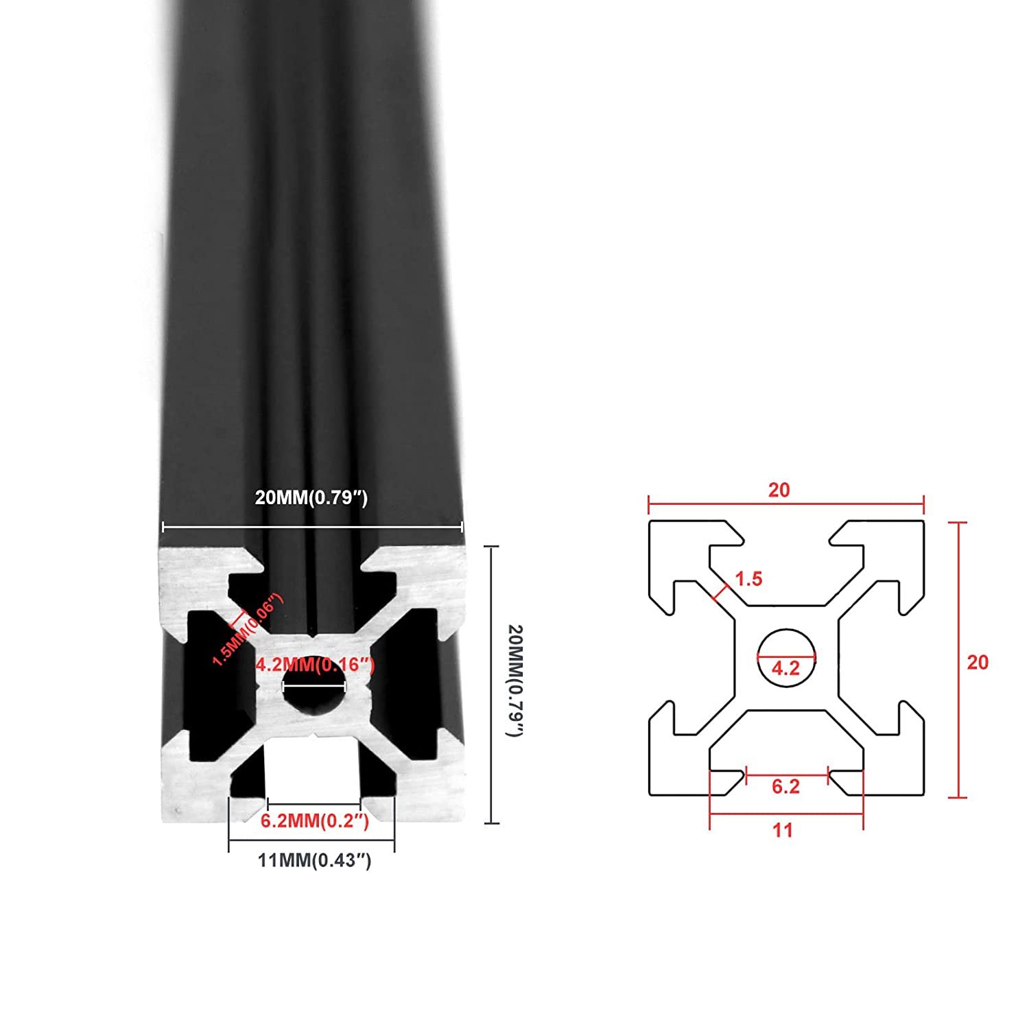V slot Aluminium profile black Anodized 2020 V Slot Aluminum Extrusion for 3D Printer