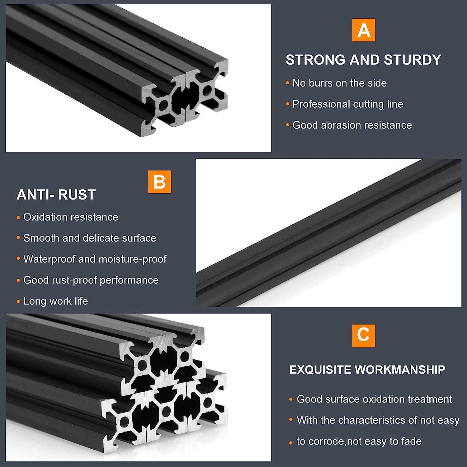 V slot Aluminium profile black Anodized 2020 V Slot Aluminum Extrusion for 3D Printer