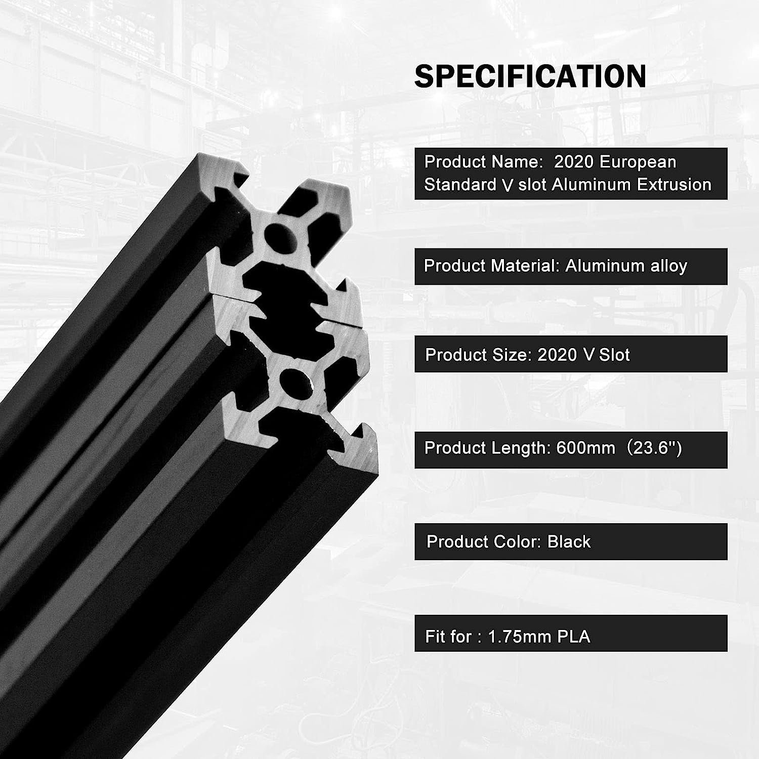 V slot Aluminium profile black Anodized 2020 V Slot Aluminum Extrusion for 3D Printer
