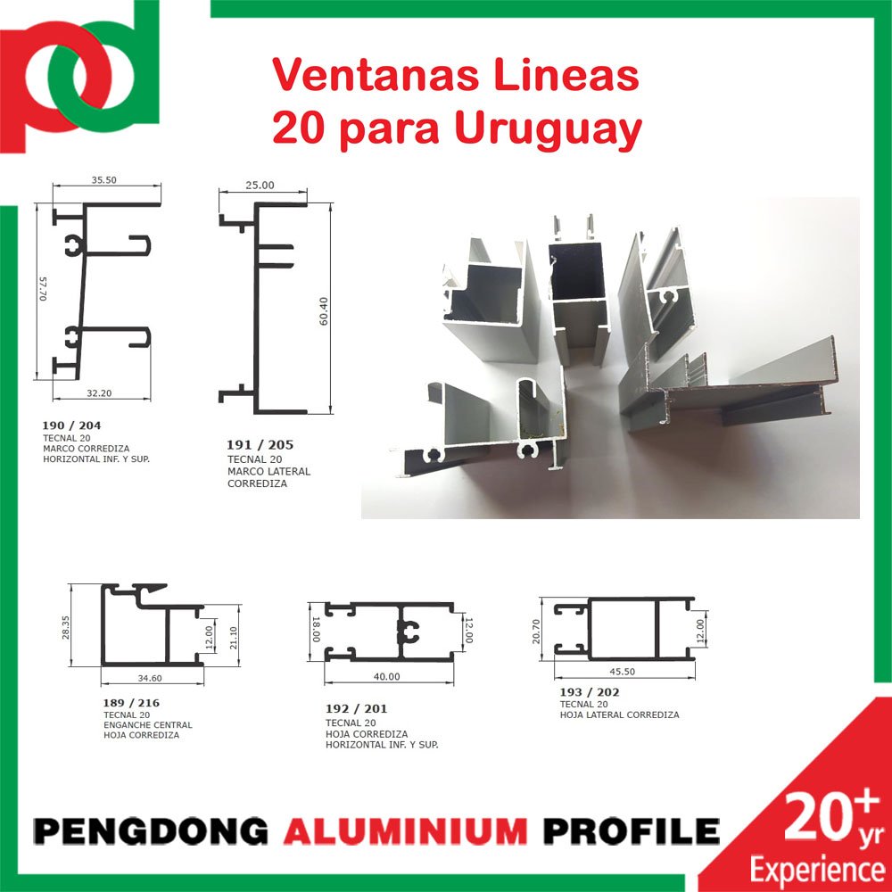 Ventana Corredera Serie 20 y 25 con Persiana Enrollable para Uruguay Mexico Peru