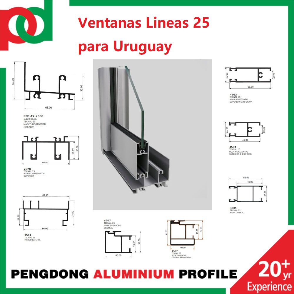 Ventana Corredera Serie 20 y 25 con Persiana Enrollable para Uruguay Mexico Peru