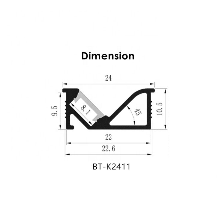 Modern viewing 45 degree cabinet closet Recessed Led Profile no glare design Led Aluminum Profile for furniture