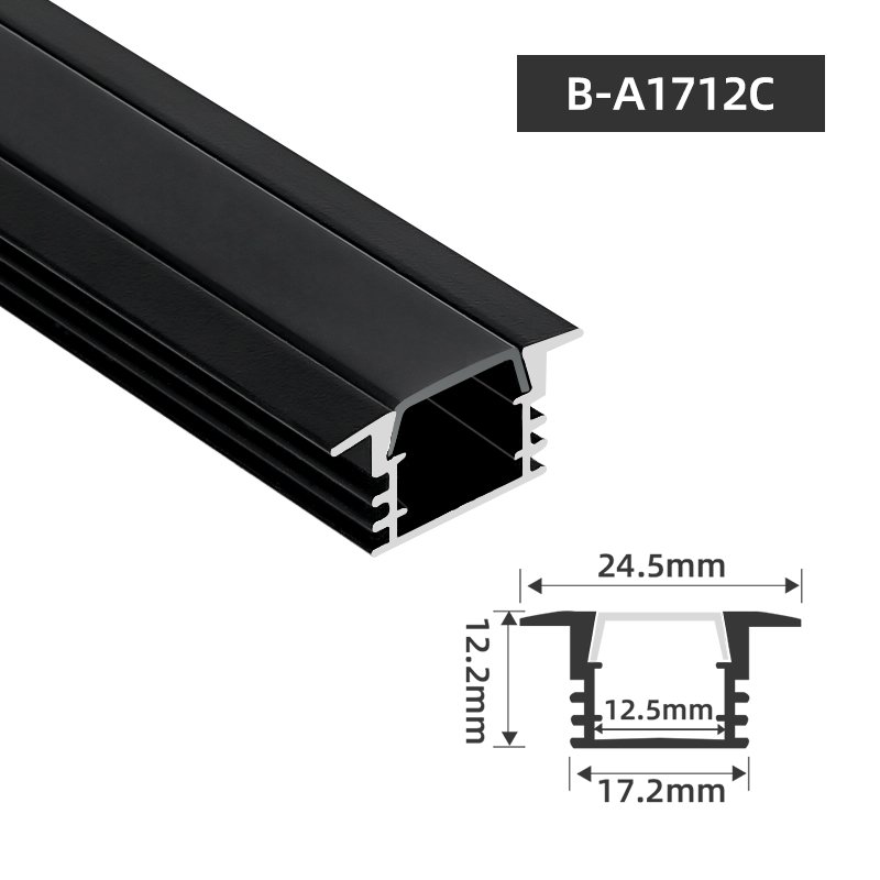 B-A1712 High Quality Black Aluminum Channel Extrusion Profiles, Recessed Mounted Aluminium Profile for led Light Bar