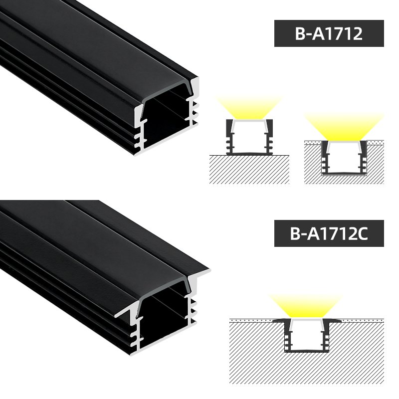 B-A1712 High Quality Black Aluminum Channel Extrusion Profiles, Recessed Mounted Aluminium Profile for led Light Bar