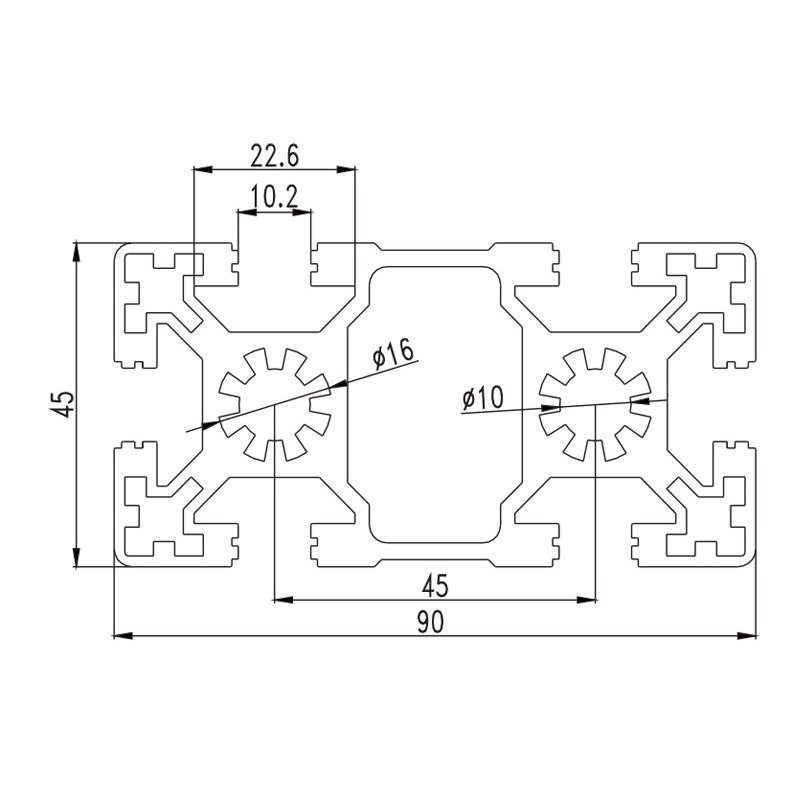 mv-10-4590w Custom Metal Shared Industrial Aluminium Alloy Aluminum Extrusion Profile for CNC Machining