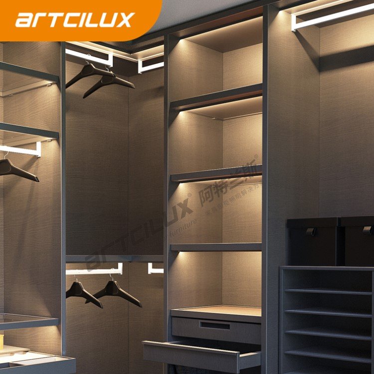 Hot sale 7.5W/Mwardrobe aluminium profile cabinet aluminum wardrobe glass profile indoor lighting sensor lighting