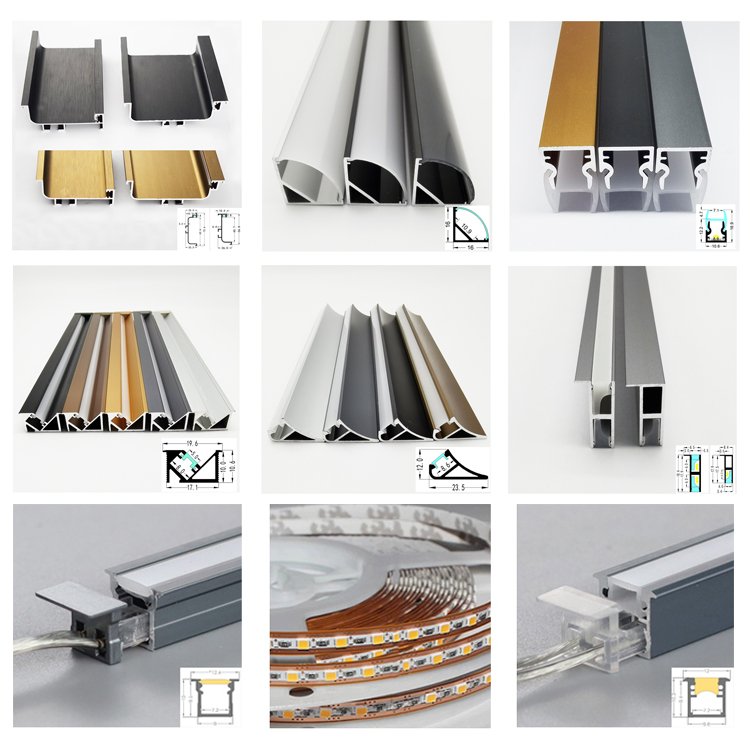 6063 Aluminum Profile for LED Strip Light recessed slotted led strips LED aluminium cabinet lighting profile