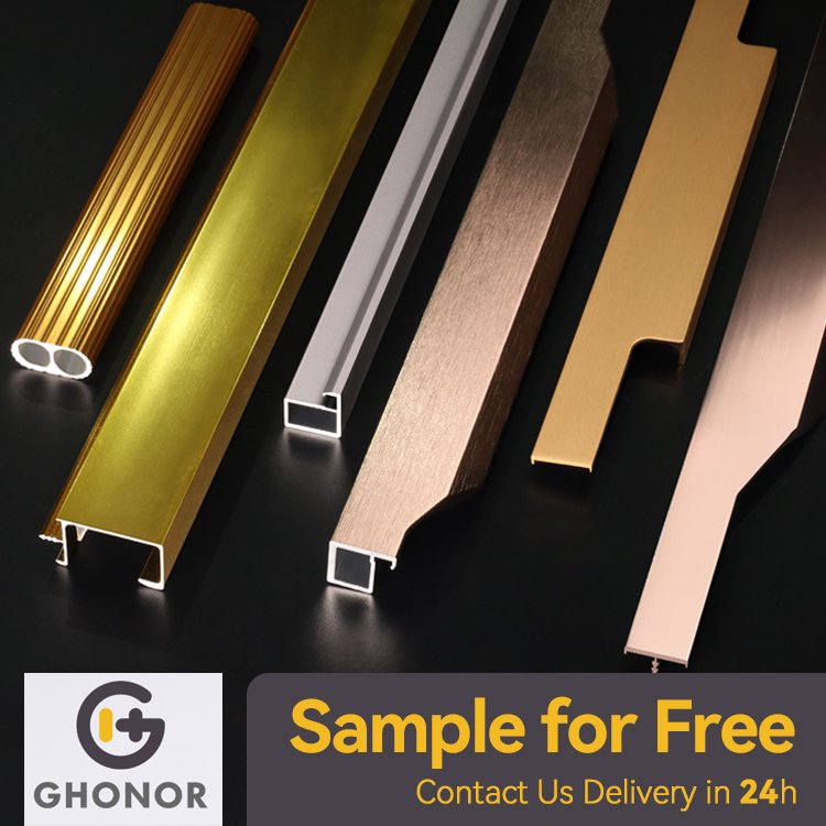Ghonor Free Sample Matte Brush Aluminum Profiles Wardrobe Aluminium Glass Profile for Wardrobe Glass Door Furniture