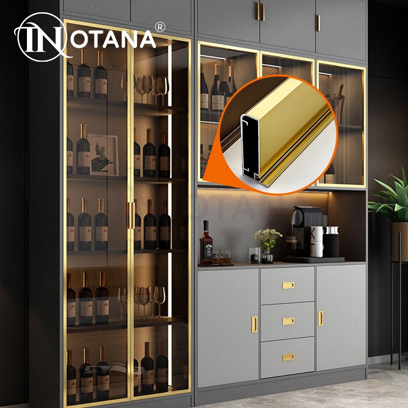 Minimalist anodized gold black cabinets kitchen closet doors aluminum frame wardrobes glass doors aluminium profiles