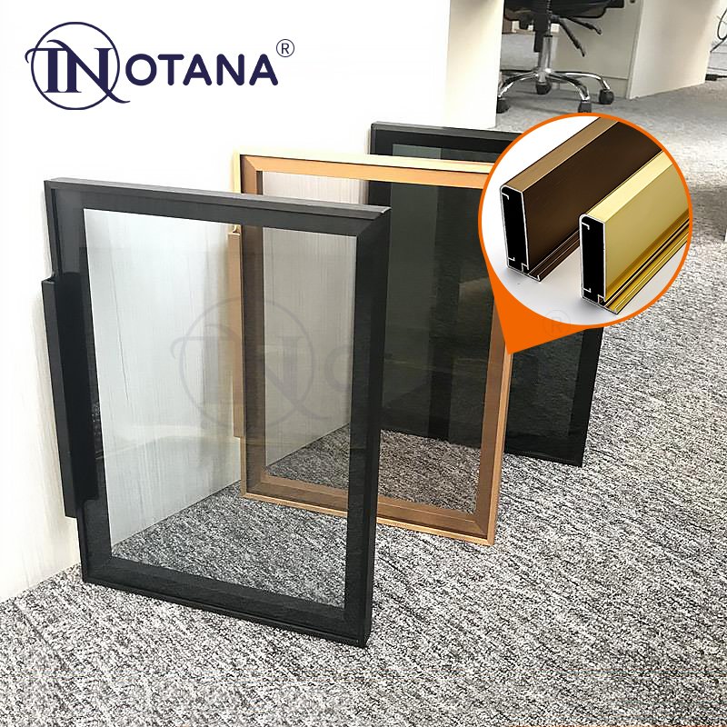 Minimalist anodized gold black cabinets kitchen closet doors aluminum frame wardrobes glass doors aluminium profiles