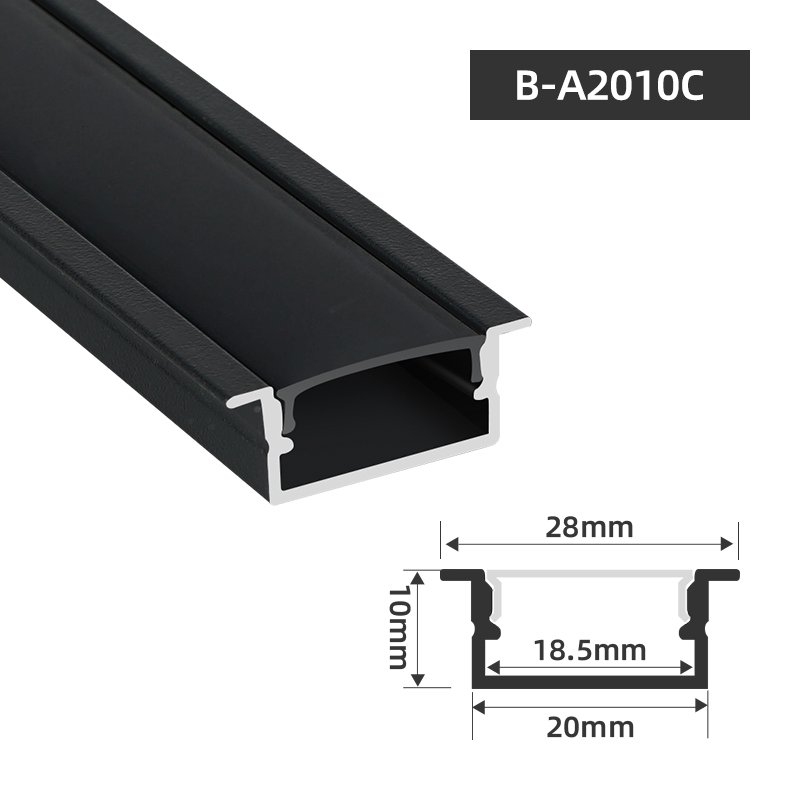 W20*H10 Black Extrusion Aluminium Profile, Ceiling Led Strip Light U Shape Aluminum Profile with Diffuser
